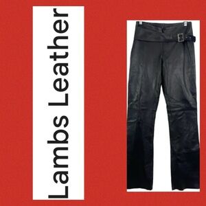 Cache Lambs Leather Bootcut Low Rise Biker Belted Pants